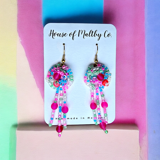 Fabulous In Pink Beaded Earrings