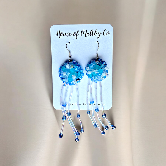 Frosty Blue Beaded Earrings